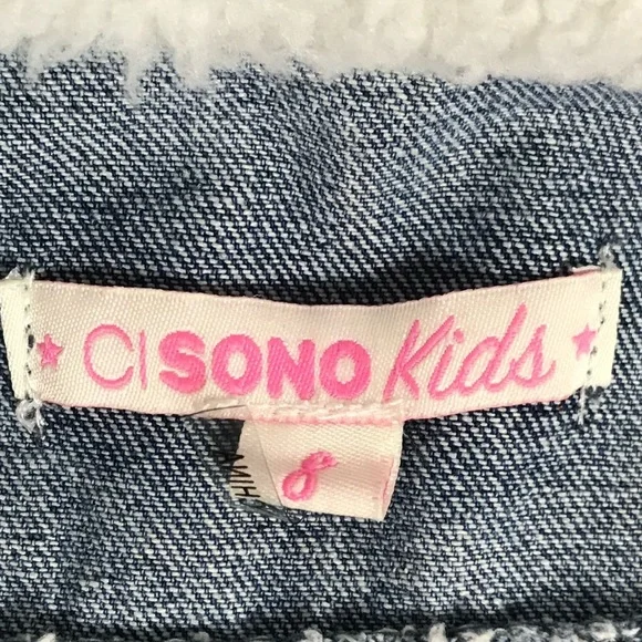 NWT CI SONO * Kids* Medium Wash Distressed Denim & Faux Fur Jacket - Picture 5 of 11